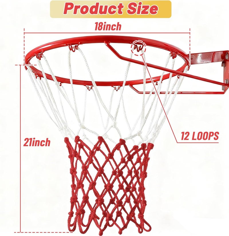 PULULA Basketball Net 2 Pack, Heavy Duty Basketball Net Replacement Weather Anti Whip Polyester Basketball Hoop Net Fits Standard Indoor Or Outdoor Court Use - Easy Install (Red White) - Image 2